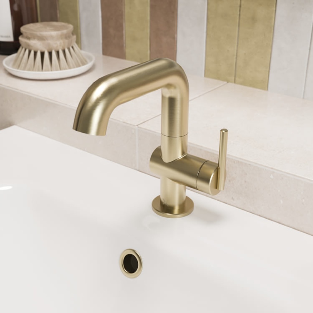 Crosswater 3ONE6 Lever Brushed Brass Basin Mixer With Swivel Spout - Image 1